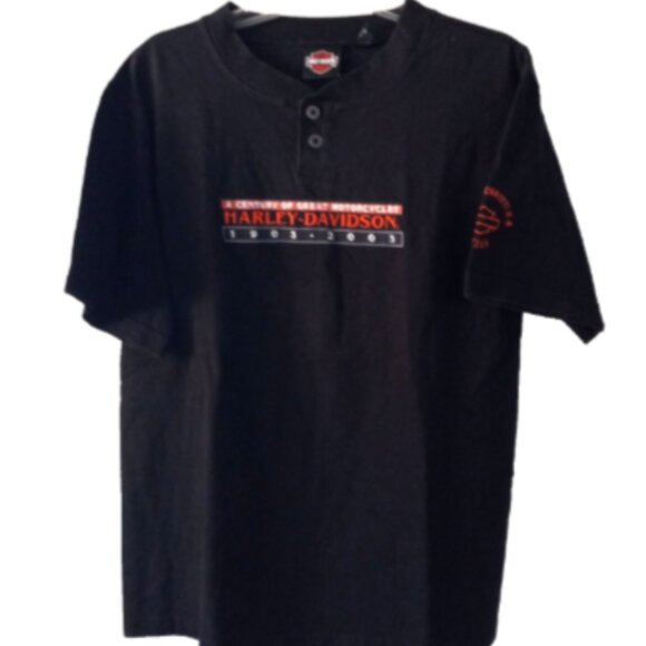 Harley-Davidson Men’s Henley Shirt Sz M Black 100 Years Anniv Corpus Christi TX - Picture 4 of 10